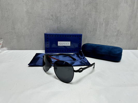 Gucci Double Bridge Round Aviator Sunglasses Black 